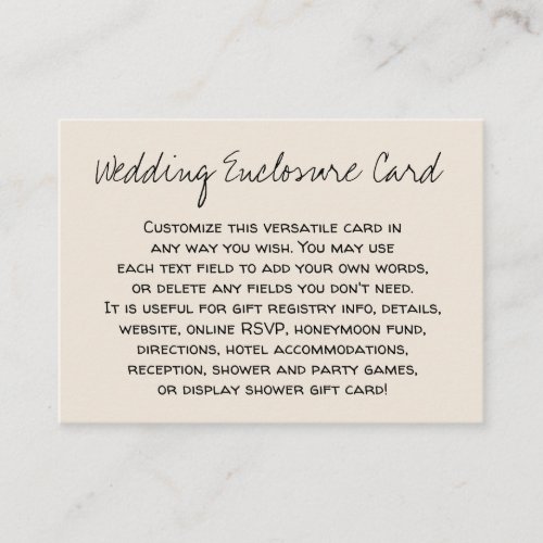Custom Casual DIY Versatile Cream Wedding Enclosure Card