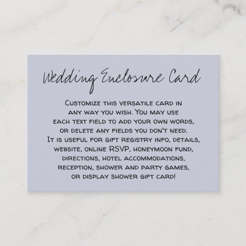 Custom Casual DIY Versatile Dusty Blue Wedding Enclosure Card