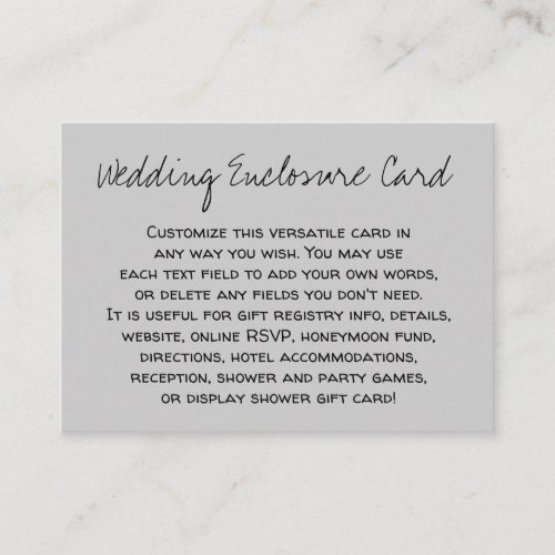 Custom Casual DIY Versatile Light Gray Wedding Enclosure Card