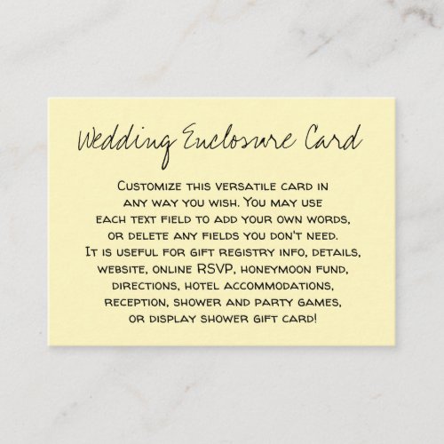 Custom Casual DIY Versatile Light Yellow Wedding Enclosure Card