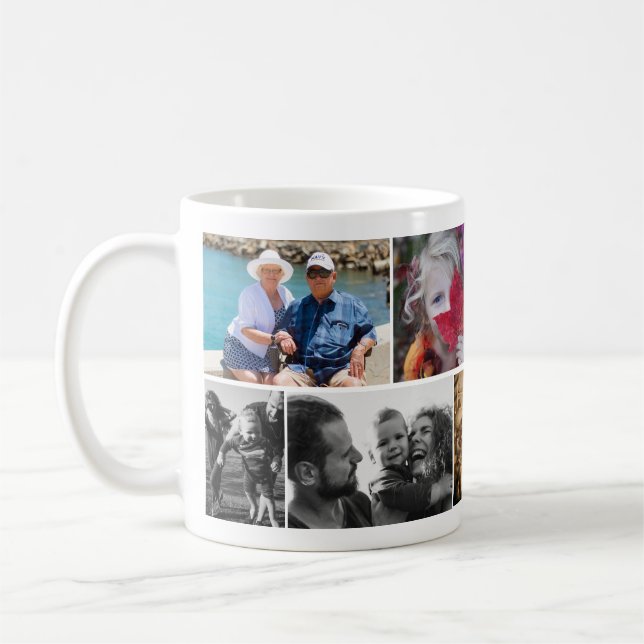 Custom Casual Simple 8 Photos Collage Coffee Mug (Left)