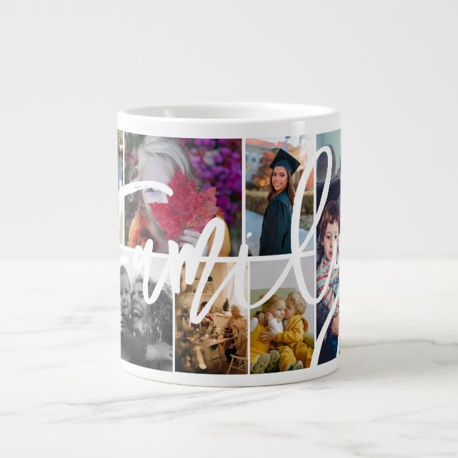 Custom Casual Simple 8 Photos Collage Giant Coffee Mug (Front)