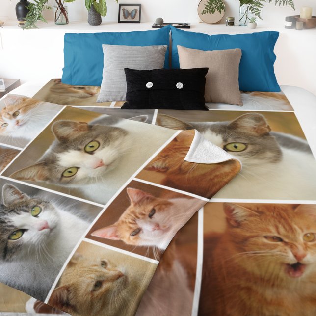 Custom Cat 8 Photo Personalized Fleece Blanket (Creator Uploaded)
