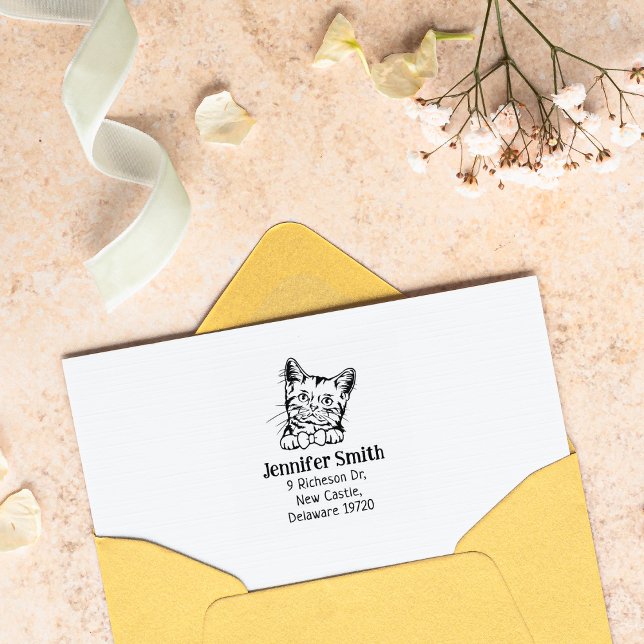 Custom Cat American Return Address  Rubber Stamp (Creator Uploaded)