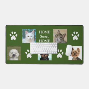 Custom Cat and Dog Photos on Forest Green Desk Mat