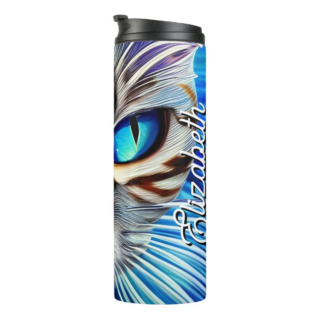 Custom Cat Blue Ocean Wave Personalized Thermal Tumbler (Rotated Right)