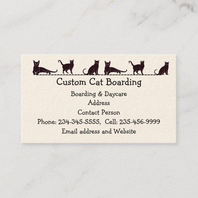 Custom Cat Boarding Daycare  Business Card (Front)