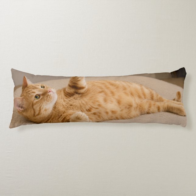Custom Cat Body shaped Personalized Pet Photo Long Pillow (Front)