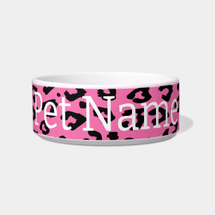 Custom cat bowl with pink leopard animal print