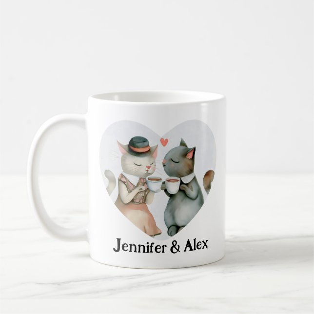 Custom Cat Couple Names Personalized Coffee Mug (Left)