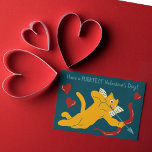 Custom Cat Cupid Valelentine's Day Postcard<br><div class="desc">Send the Purrfect Valentine's Day greetings with this postcard. It features a cartoon style illustration of an orange cat doing his best impersonation of cupid with some festive red heart accents against a dark blue background. It's ready to be personalized with your own message on the front in teal colored...</div>