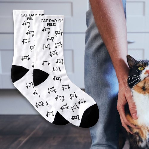 Custom Cat Dad with Cats Name Cute Hand Drawn Cat Socks