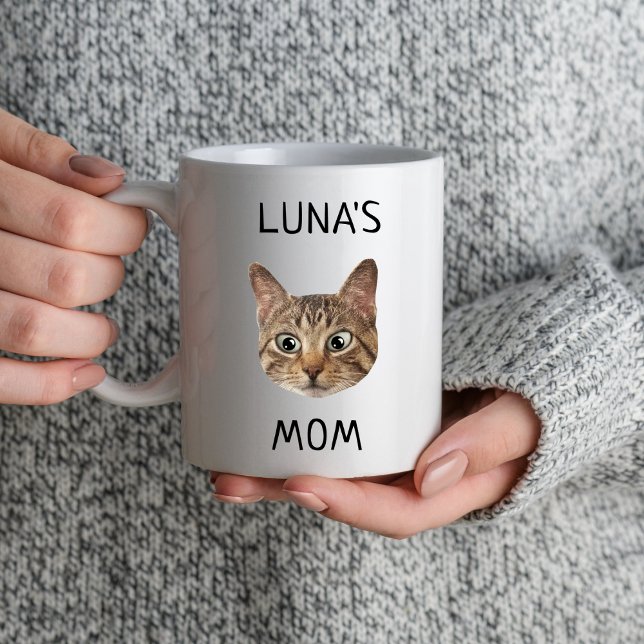 Custom Cat Face Photo Name Cat Mom Dad Pet Lovers Mug (Creator Uploaded)