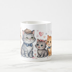 Custom Cat Family 5 Members Mug, Cat Mom Dad Gift Coffee Mug