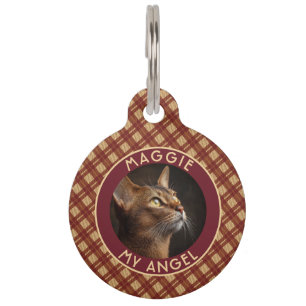 Custom Cat Gift Plaid Motif Pet ID Tag