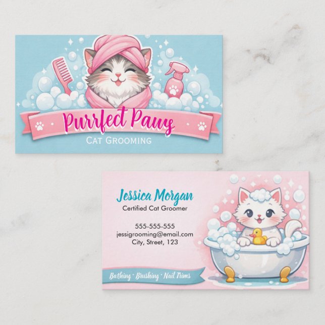 Custom Cat Groomer Business Card – Pastel Design (Front/Back)