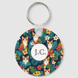 custom Cat Hawaiian style pattern tropical ginger Keychain