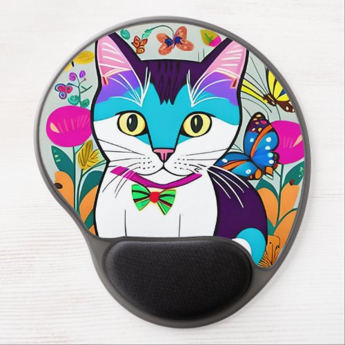 Custom Cat Illustration Floral Cat Digital Art Gel Mouse Pad