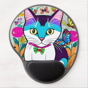 Custom Cat Illustration Mouse Pad - Floral Art