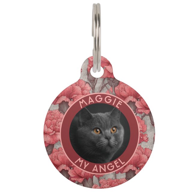 Custom Cat Lover Present Carnations Pet ID Tag (Front)