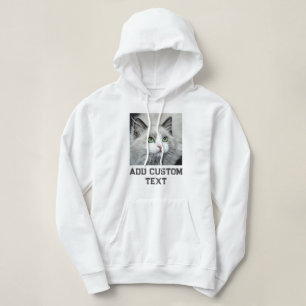 Custom Cat Lover White Grey Text Cute Pet Photo Hoodie