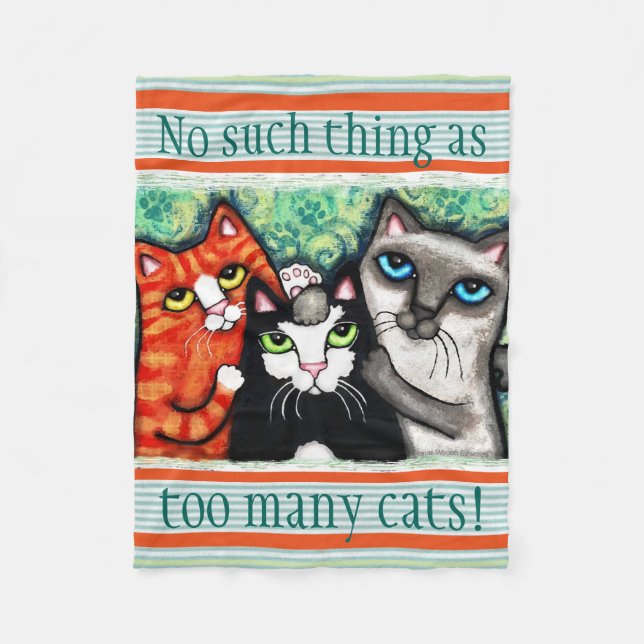 Custom Cat Lover's Cat Art Fleece Blanket (Front)