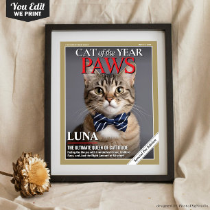 Custom Cat Magazine Cover Template Pet Portrait Poster