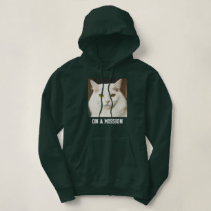 Custom Cat Mom Deep Forest White Text Pet Photo Hoodie