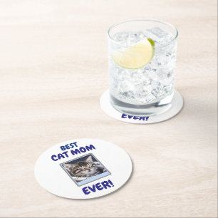 CUSTOM CAT MOM MUM EVER PET LOVE MOTHERS DAY DOG ROUND PAPER COASTER