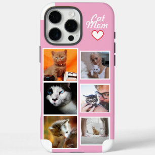 Custom Cat mom Photo Collage Pink with Name iPhone 16 Pro Max Case