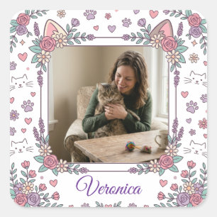 Custom Cat Mom Photo & Name Sticker