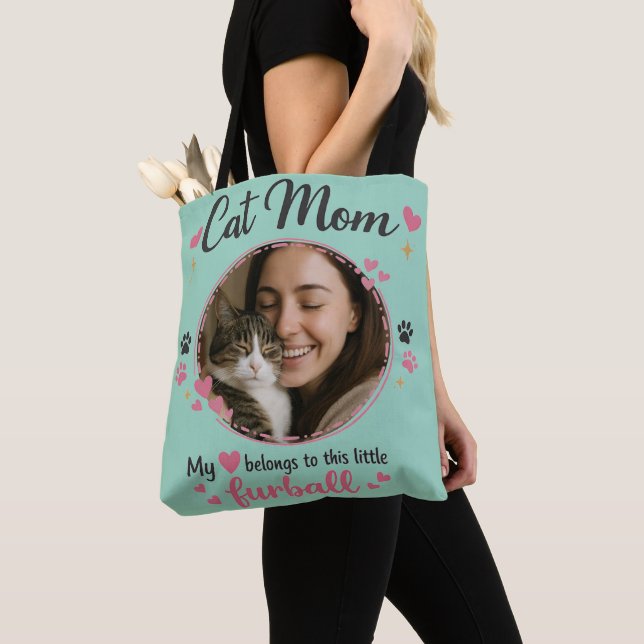 Custom Cat Mom Tote Bag with Photo (Close Up)