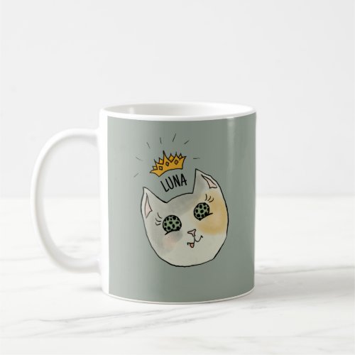 Custom Cat Name Art - Chubby White Cat with Crown Coffee Mug