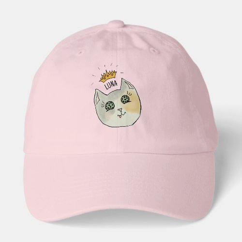 Custom Cat Name Art - Chubby White Cat with Crown Hat