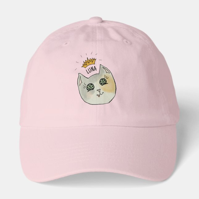 Custom Cat Name Art - Chubby White Cat with Crown Hat (Front)