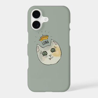 Custom Cat Name Art - Chubby White Cat with Crown iPhone 17 Case