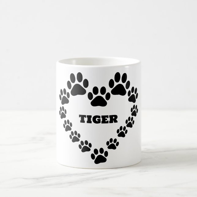 Custom Cat Paw Print Heart Coffee Mug (Center)