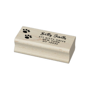 Custom Cat Paw Print Return Address Rubber Stamp