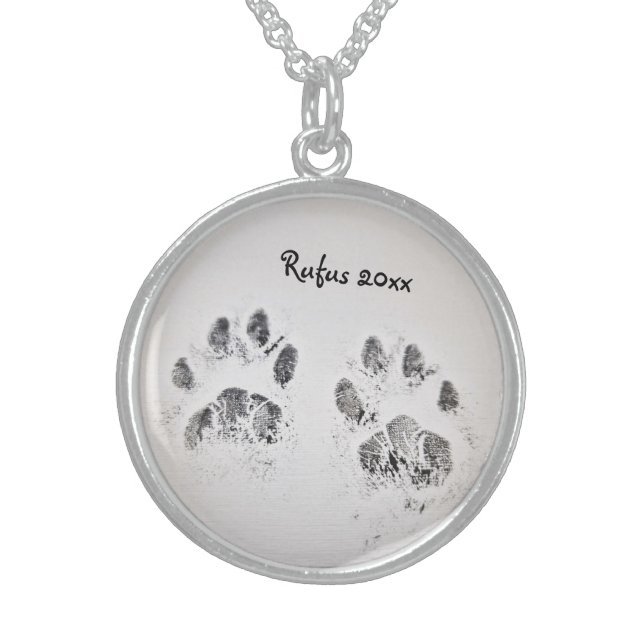 Custom Cat Paw Prints with Name Keepsake Sterling Silver Necklace (Front)