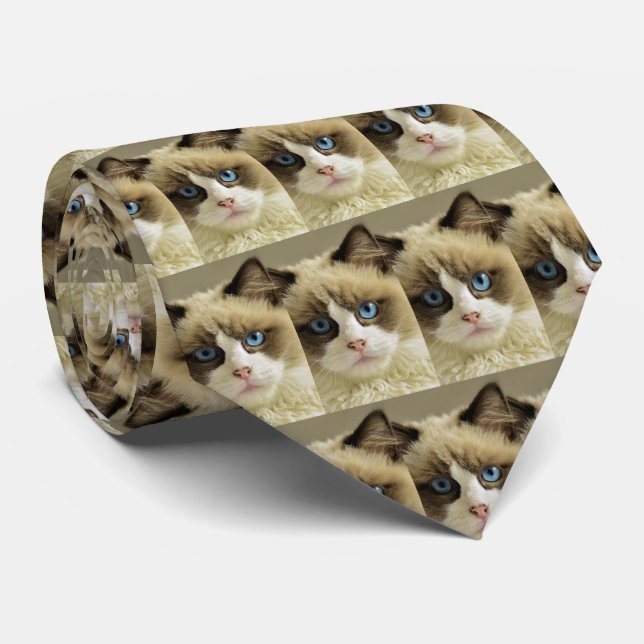 Custom Cat Pet Photo Personalized  Neck Tie (Rolled)