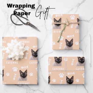 Custom Cat Pet with Photo & Name Wrapping Paper Sheets