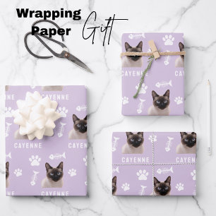 Custom Cat Pet with Photo & Name Wrapping Paper Sheets