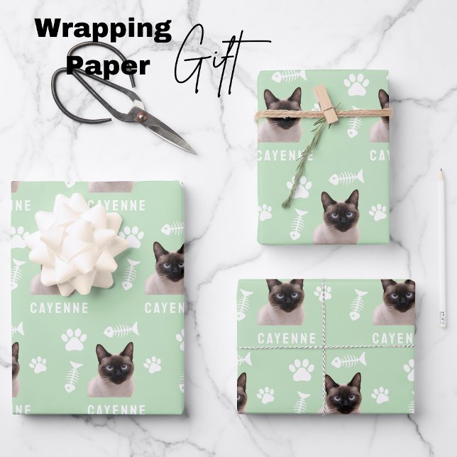 Custom Cat Pet with Photo & Name Wrapping Paper Sheets (Customized Cat Pet Photo & Name Wrapping Paper Sheets)