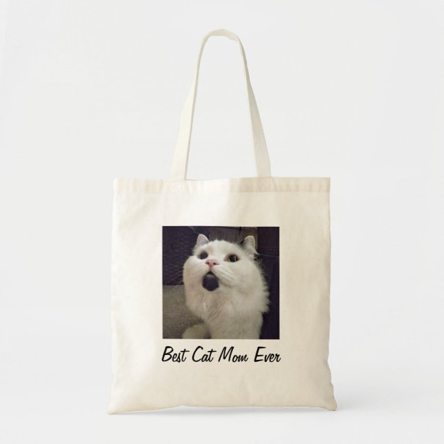 Custom Cat Photo Best Cat Mom Ever DIY Tote Bag (Front)