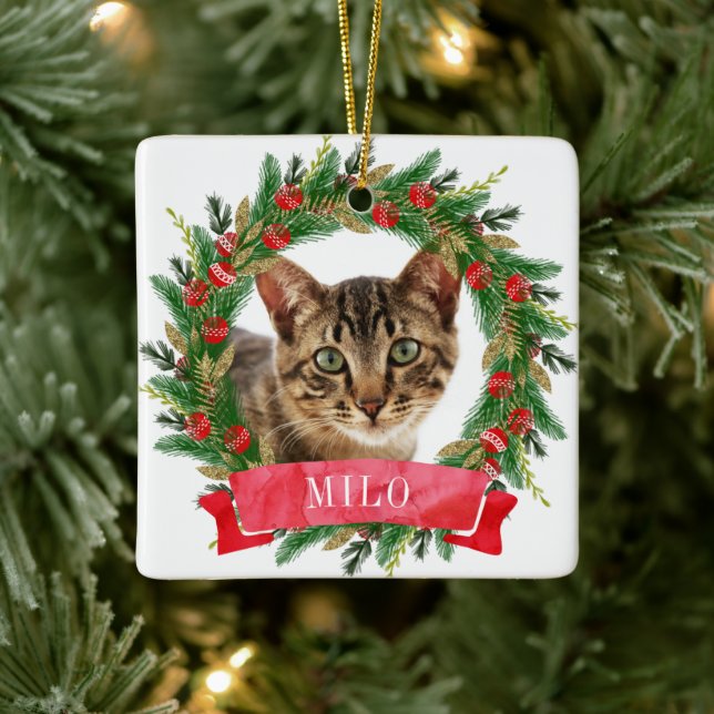 Custom Cat Photo Ceramic Ornament (Tree)