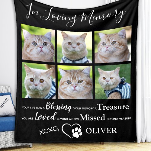 Custom Cat Photo Collage Pet Memorial Remembrance  Fleece Blanket