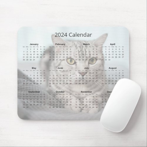 Custom Cat Photo Cute 2024 Monthly Calendar Magnet Mouse Pad