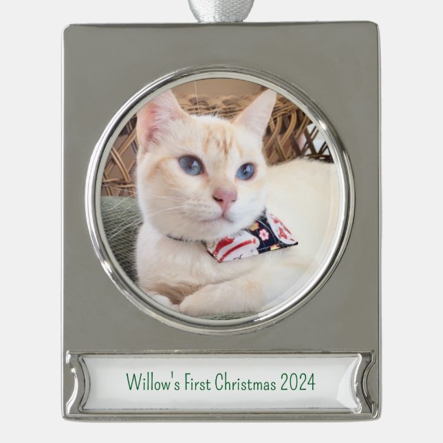 Custom Cat Photo First Christmas 2024 Ornament (Front)