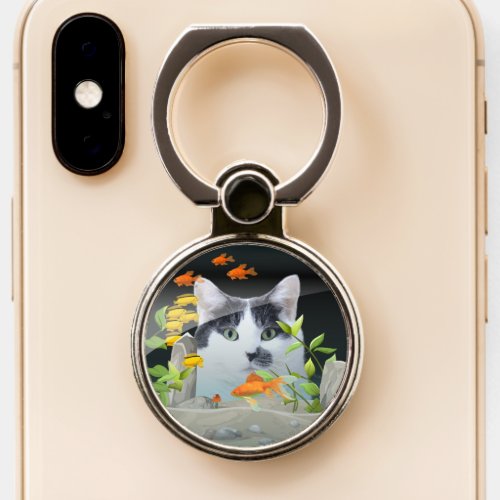 Custom Cat Photo Fish Tank Overlay Phone Ring Stand