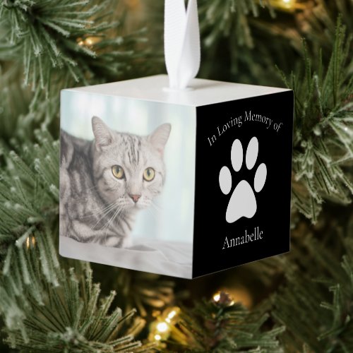 Custom Cat Photo Memorial Pet Christmas Cube Ornament